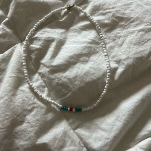 White and Green Beaded Necklace